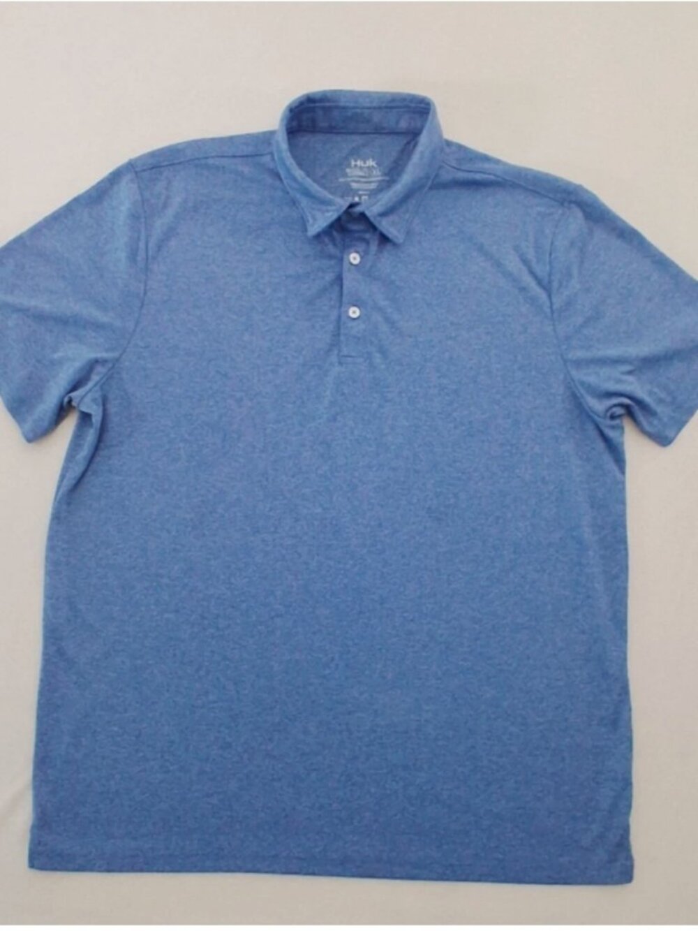 Huk Polo Shirt Mens XL Blue Heathered Logo Golf Fishing Performance.